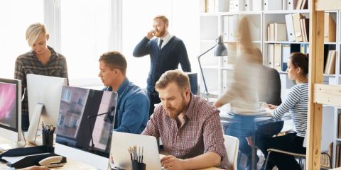 Gruppe arbejder i lokale